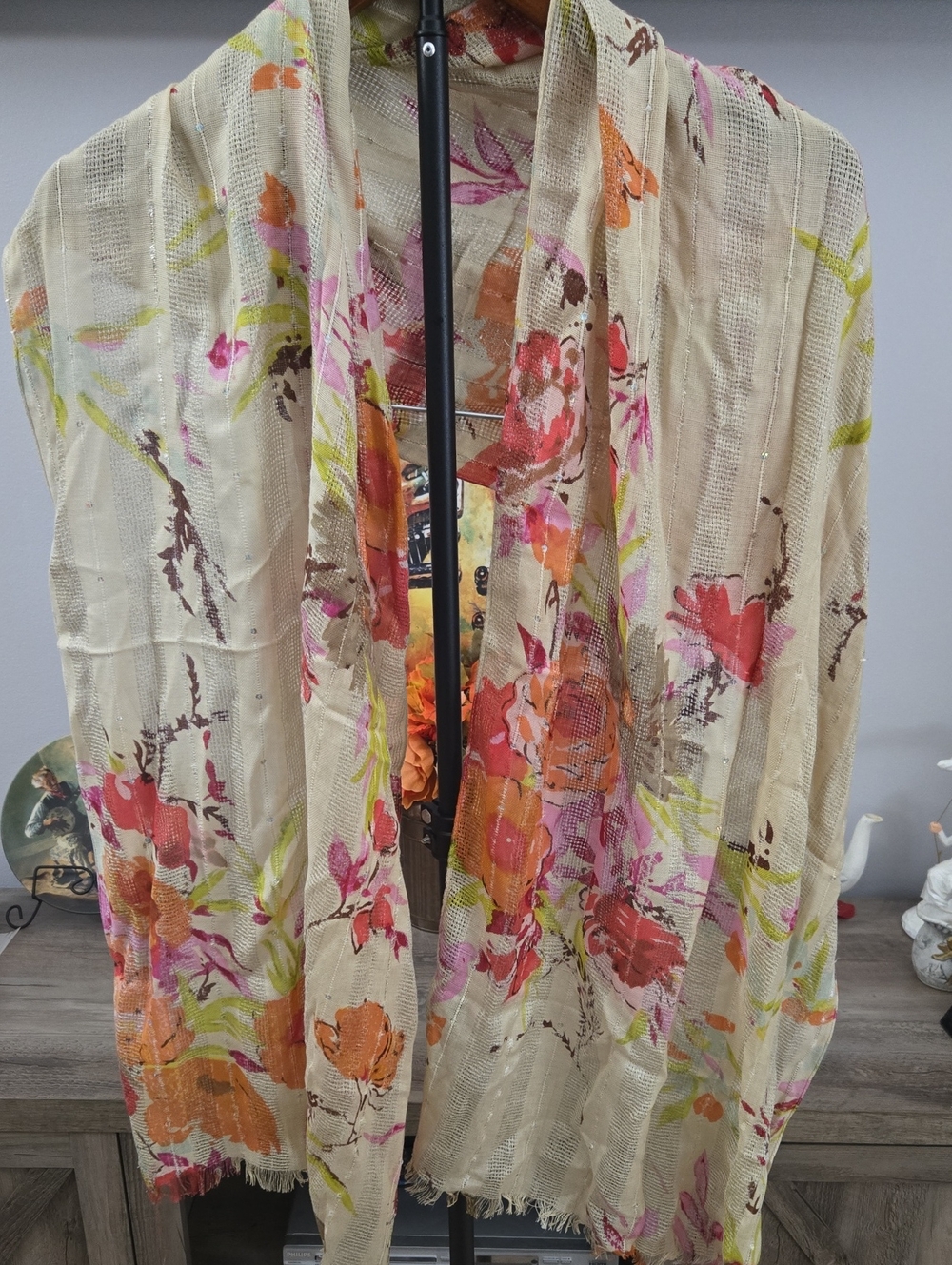 Lightweight Cream Floral Scarf - Elegant Spring Accessory